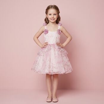 Girls Pink Foral Flared Dress