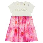 Girls Ivory & Pink Logo Floral Dress, 1, hi-res