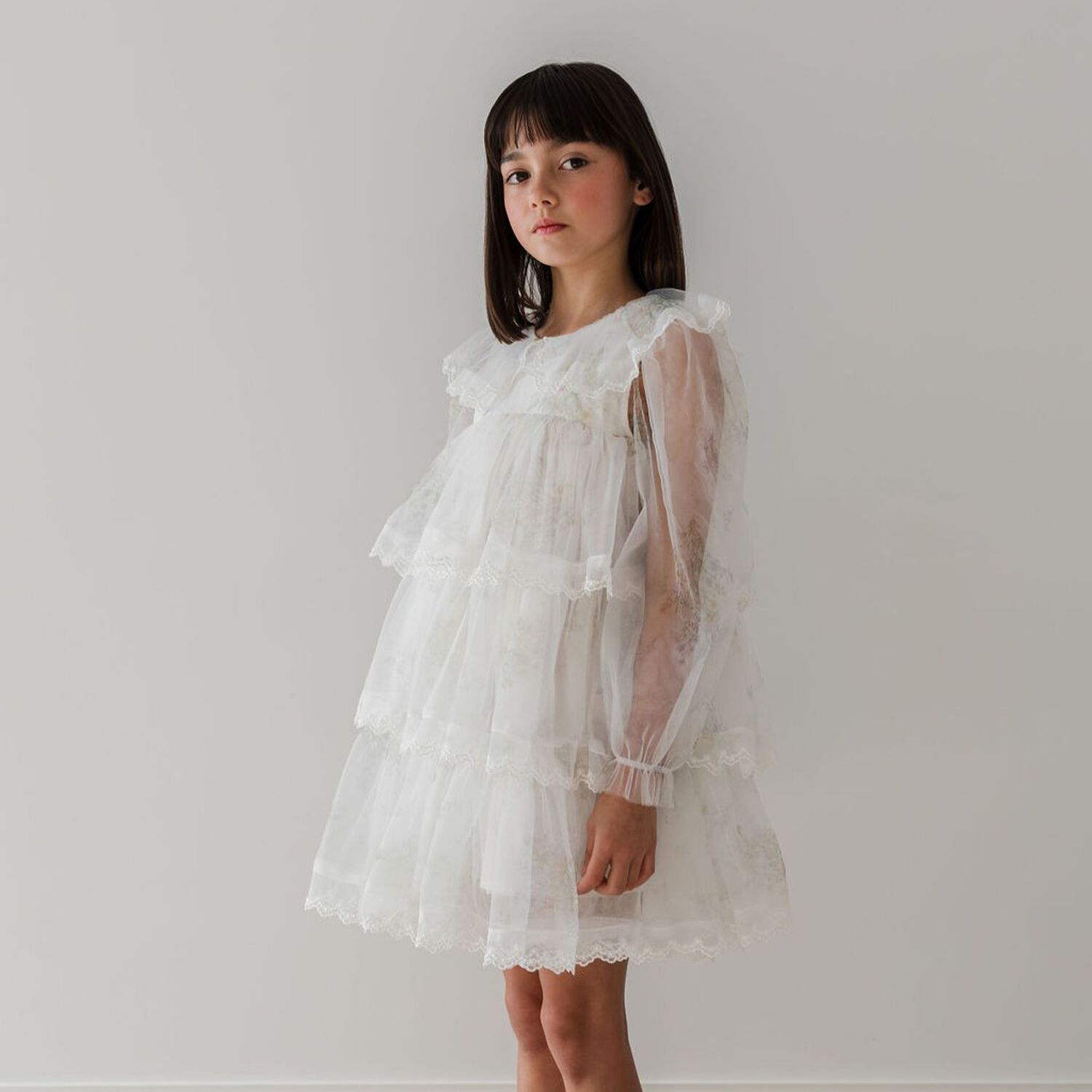 Girls Ivory Floral Tulle Dress, 1, hi-res image number null