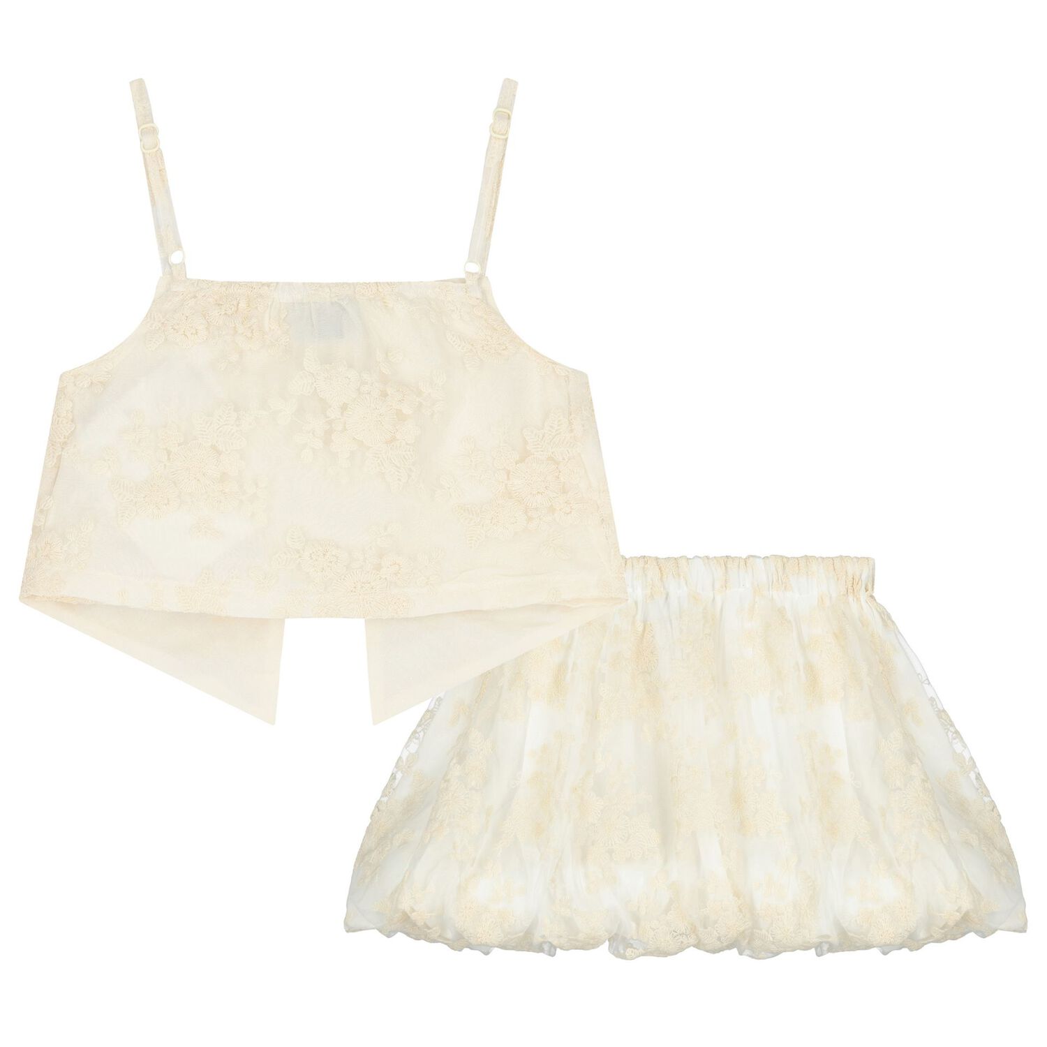 Girls Beige Floral Skirt Set, 1, hi-res image number null