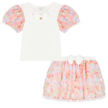 Girls Ivory & Pink Tulle Skirt Set