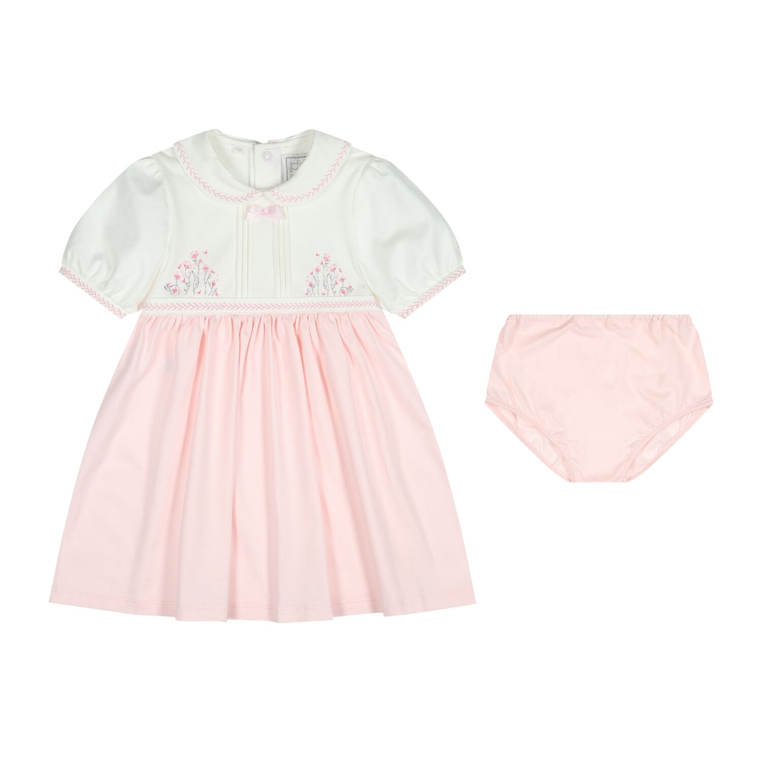Baby Girls White & Pink Floral Dress Set, 1, hi-res