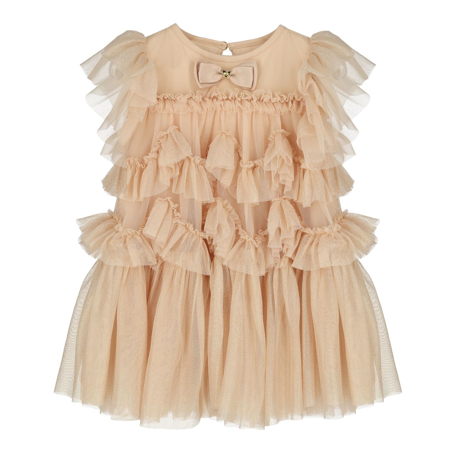 Baby Girls Beige Sequin Tulle Dress, 1, hi-res