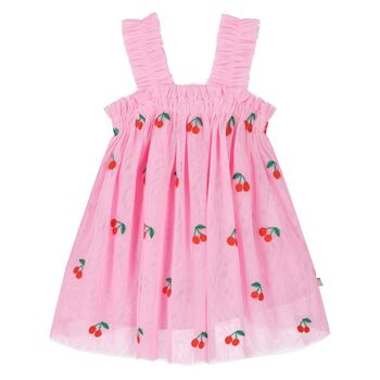 Younger Girls Pink Tulle Cherry Dress