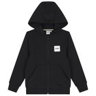 Boys Black Logo Hooded Zip Up Top, 3, hi-res