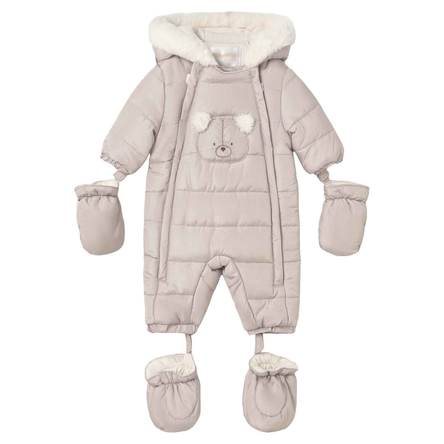 Beige Teddy Bear Baby Snowsuit, 3, hi-res