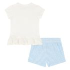 Baby Girls Ivory & Blue Gingham Shorts Set, 1, hi-res