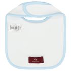 Baby Boys White & Blue Teddy Bear Logo Bib, 2, hi-res