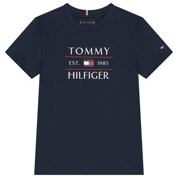 Boys Navy Flag Logo Cotton T-Shirt