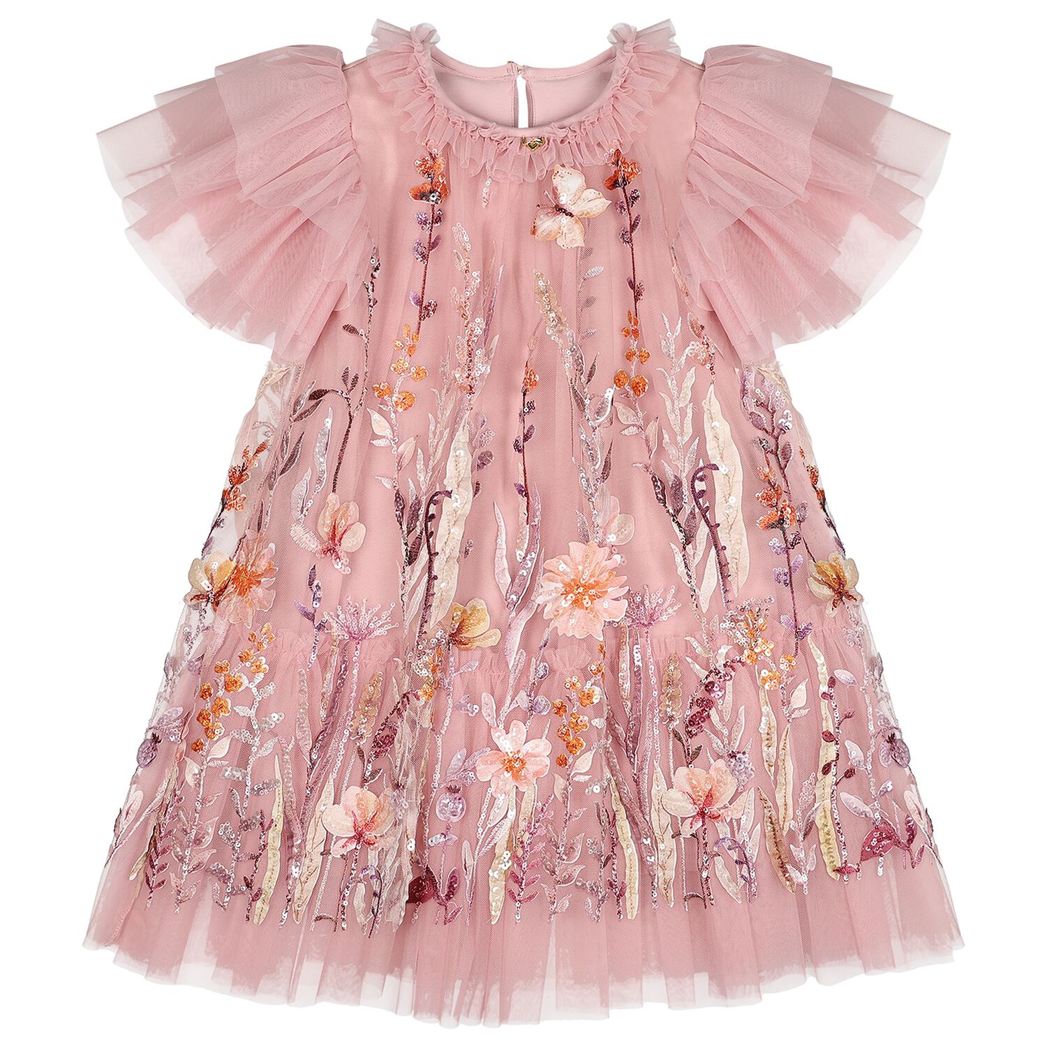 Girls Pink Floral Sequin Tulle Heather Dress, 1, hi-res