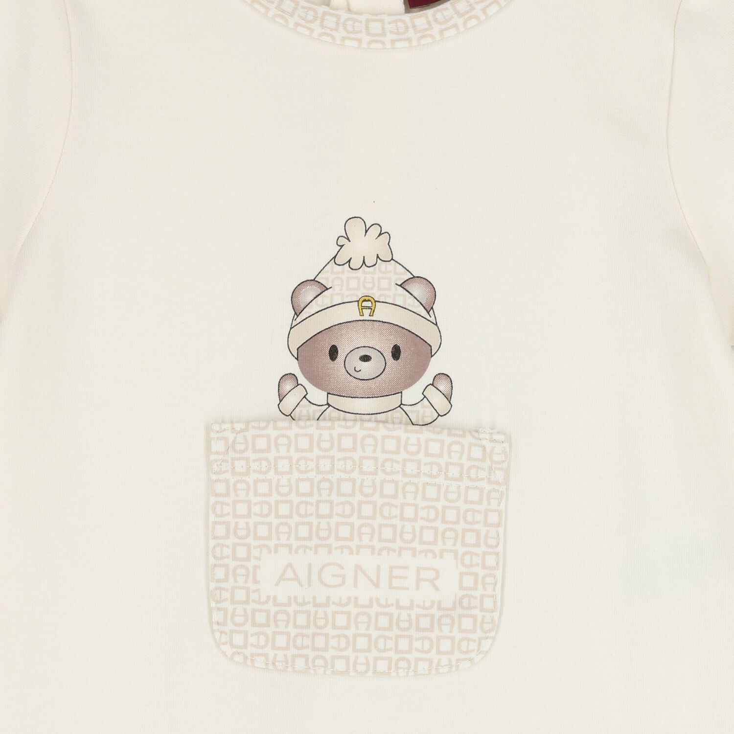Ivory Teddy Bear Logo Baby Romper, 1, hi-res