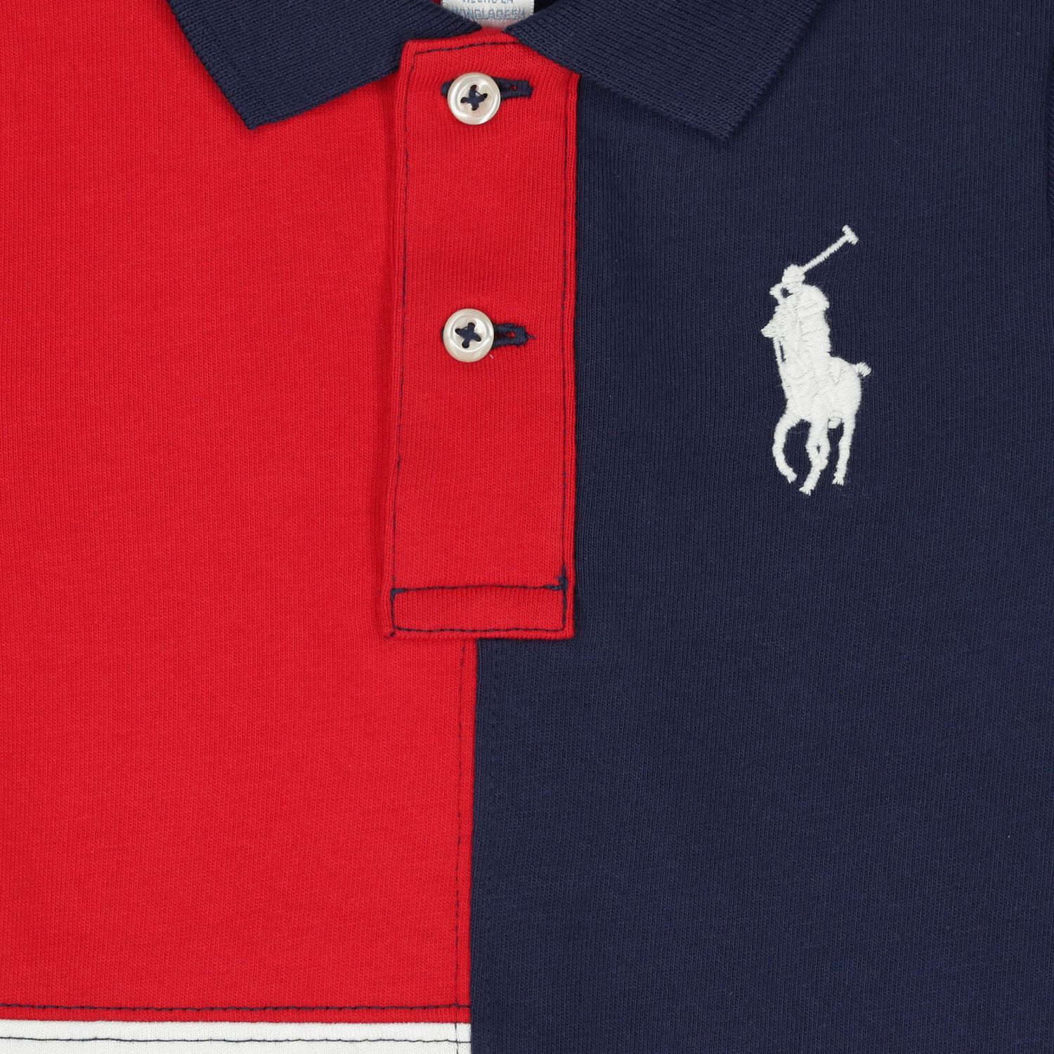 Baby Boys White, Red & Navy Blue Logo Polo Romper, 1, hi-res