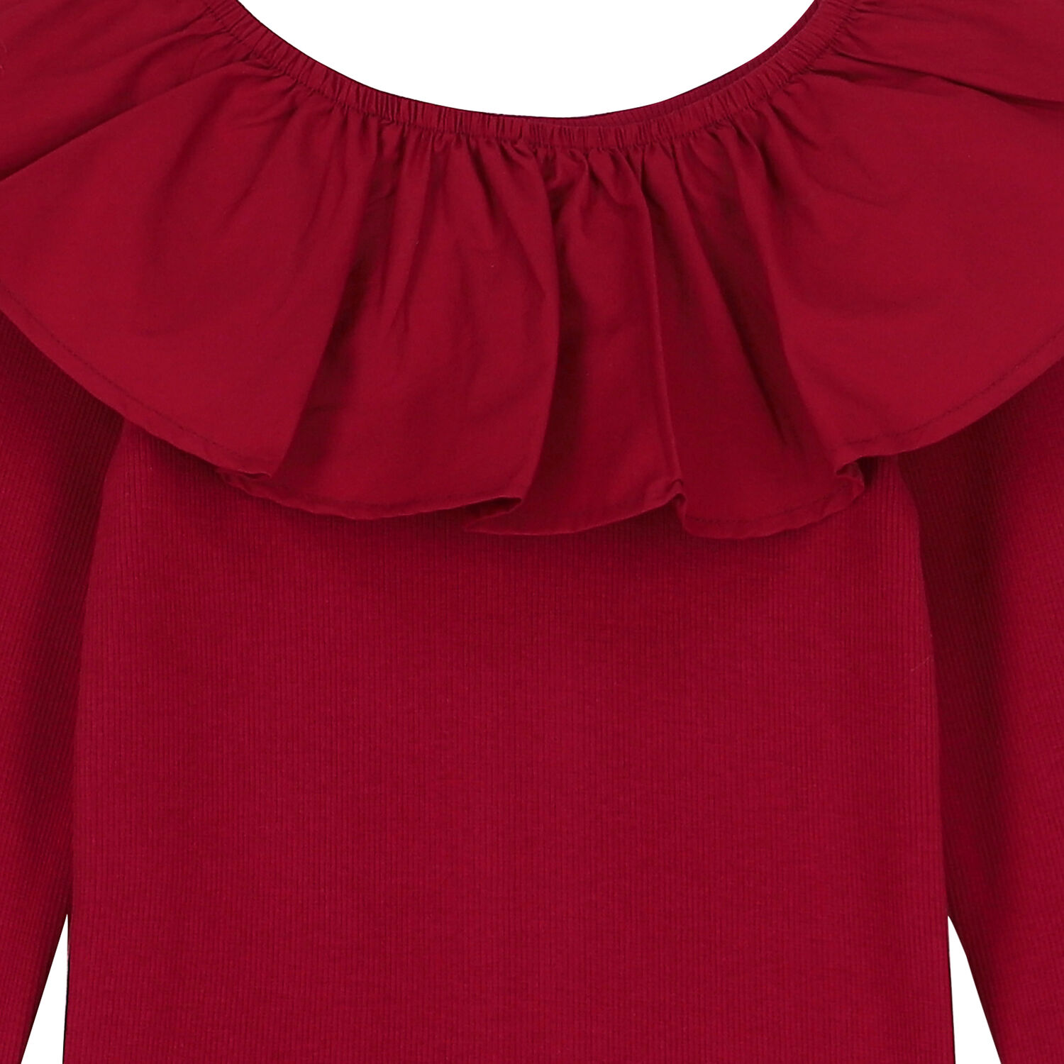 Girls Red Ruffled Long Sleeve Top, 1, hi-res