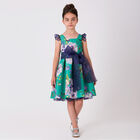 Girls Green & Purple Floral Satin Dress, 1, hi-res