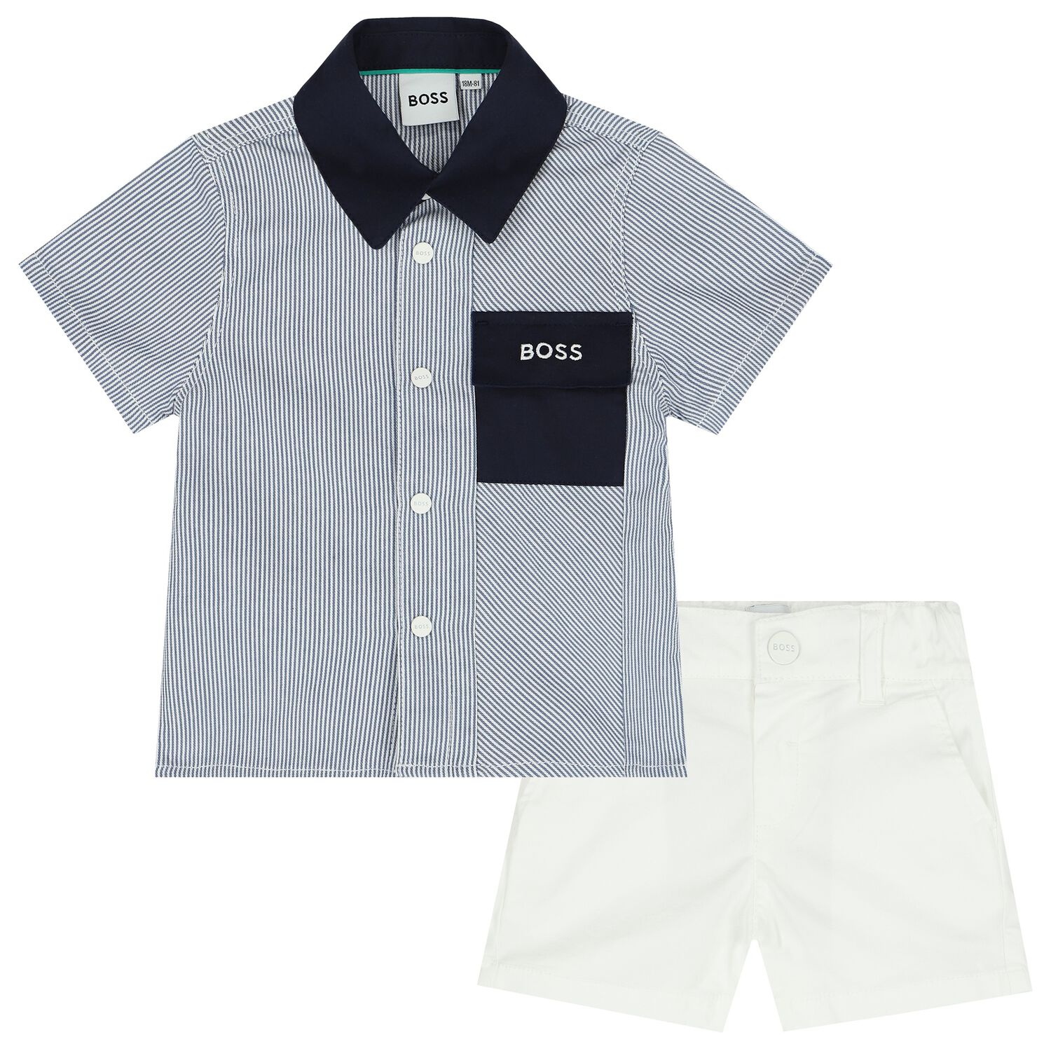 Baby Boys White & Blue Logo Shorts Set, 1, hi-res