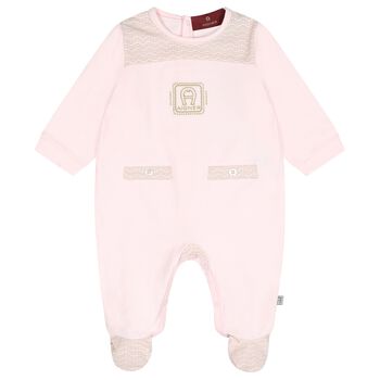 Baby Girls Pink & Gold Logo Babygrow