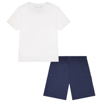 Boys White & Navy Blue Shorts Set