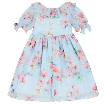 Girls Blue Floral Chiffon Dress