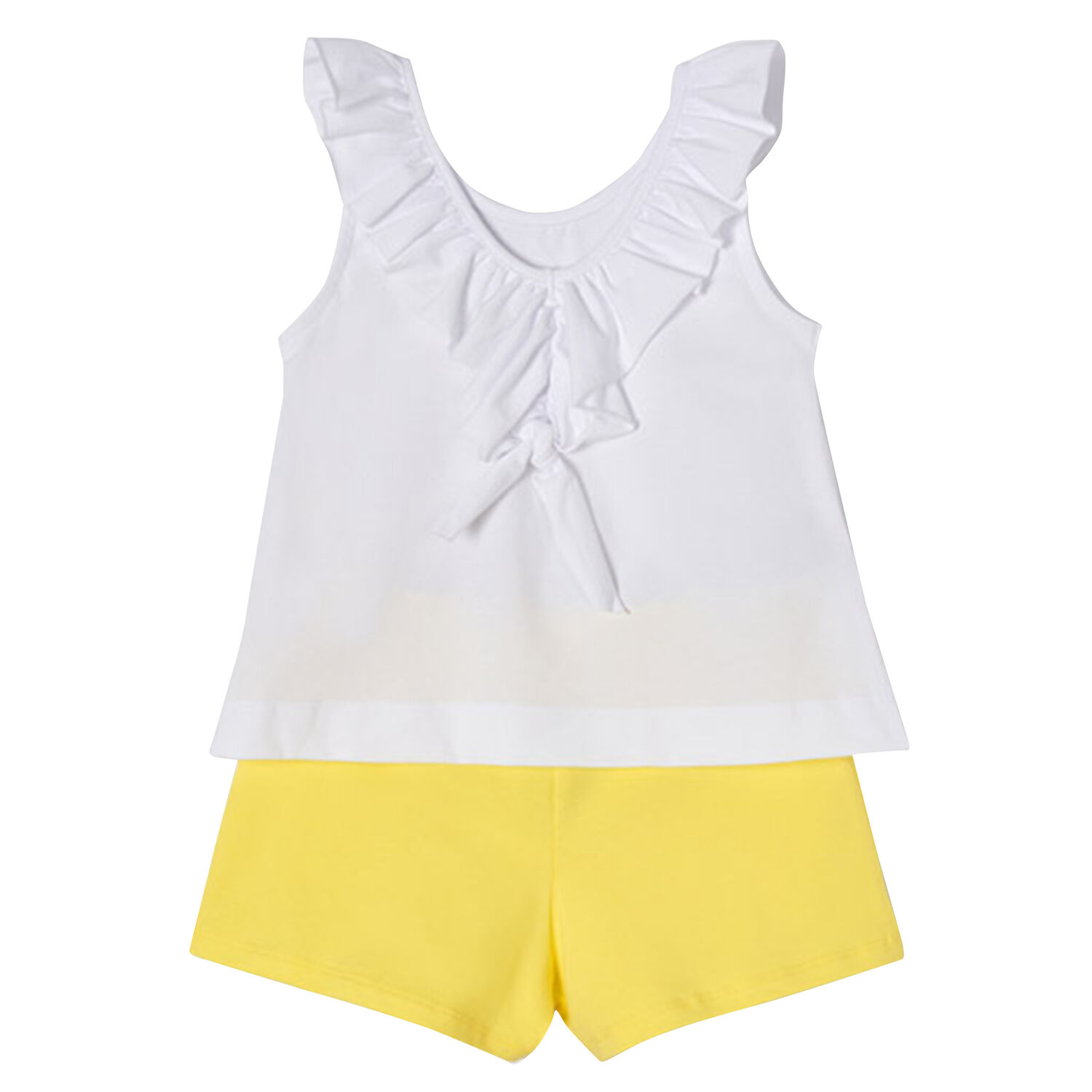 Girls White & Yellow Shorts Set, 1, hi-res