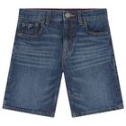 Boys Blue Logo Denim Shorts, 1, hi-res