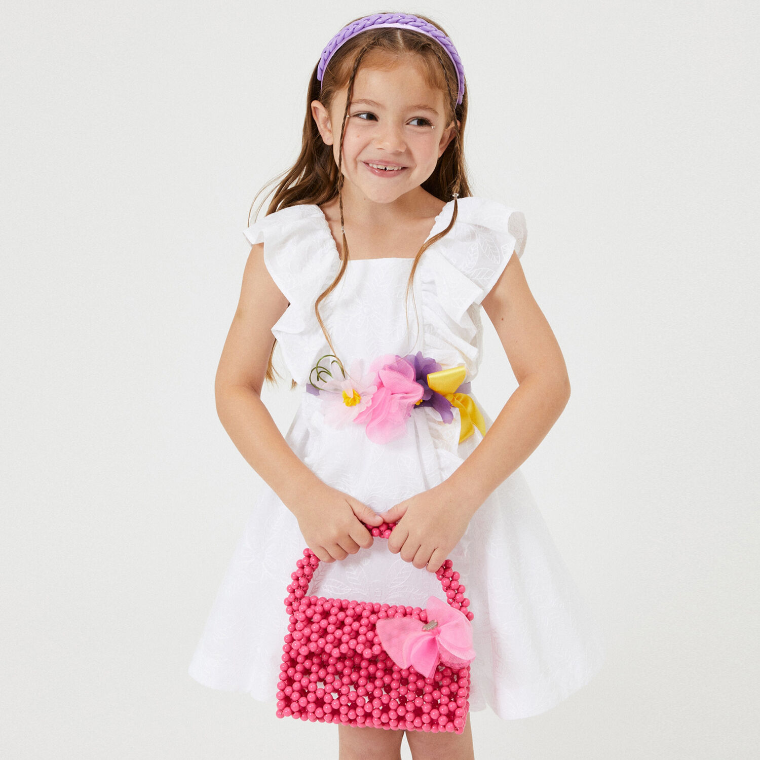 Girls Pink Beaded Handbag, 1, hi-res