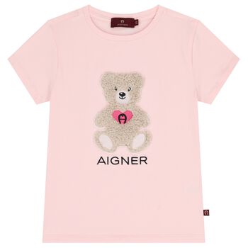 Girls Pink Teddy Bear Logo T-Shirt