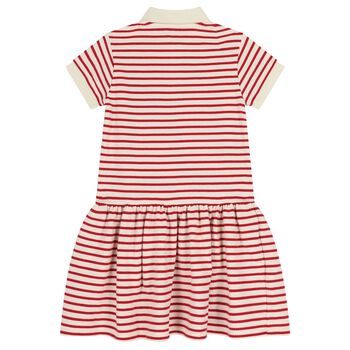 Girls Ivory & Red Logo Striped Polo Dress