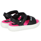 Black, White & Pink Logo Sandals, 1, hi-res