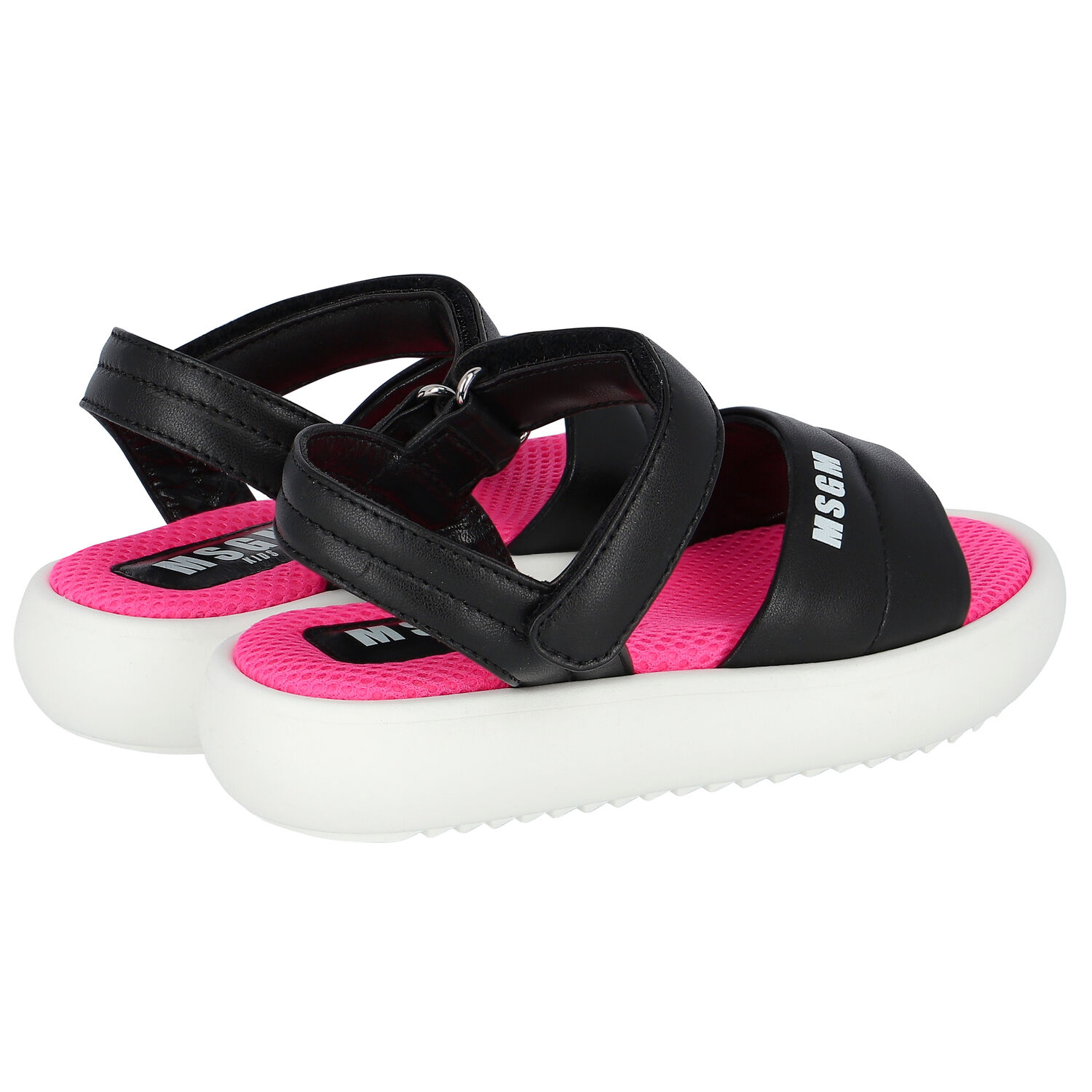 Black, White & Pink Logo Sandals, 1, hi-res