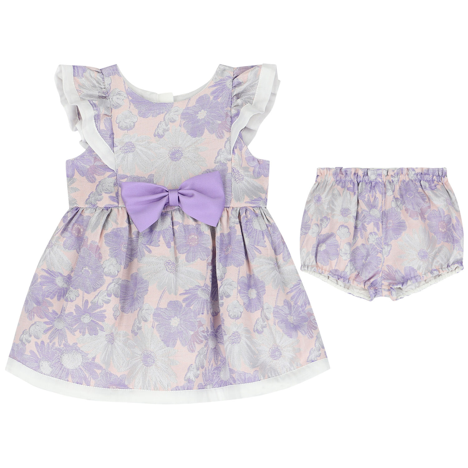 Baby Girls Lilac Floral Jacquard Dress Set, 1, hi-res image number null