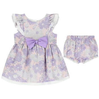 Baby Girls Lilac Floral Jacquard Dress Set