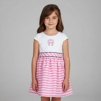 Girls Pink & White Striped Dress