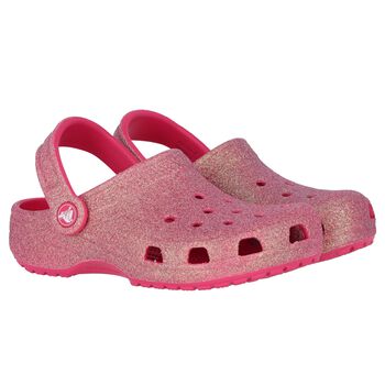Girls Pink Iridescent Glitter Classic Clogs Sandals