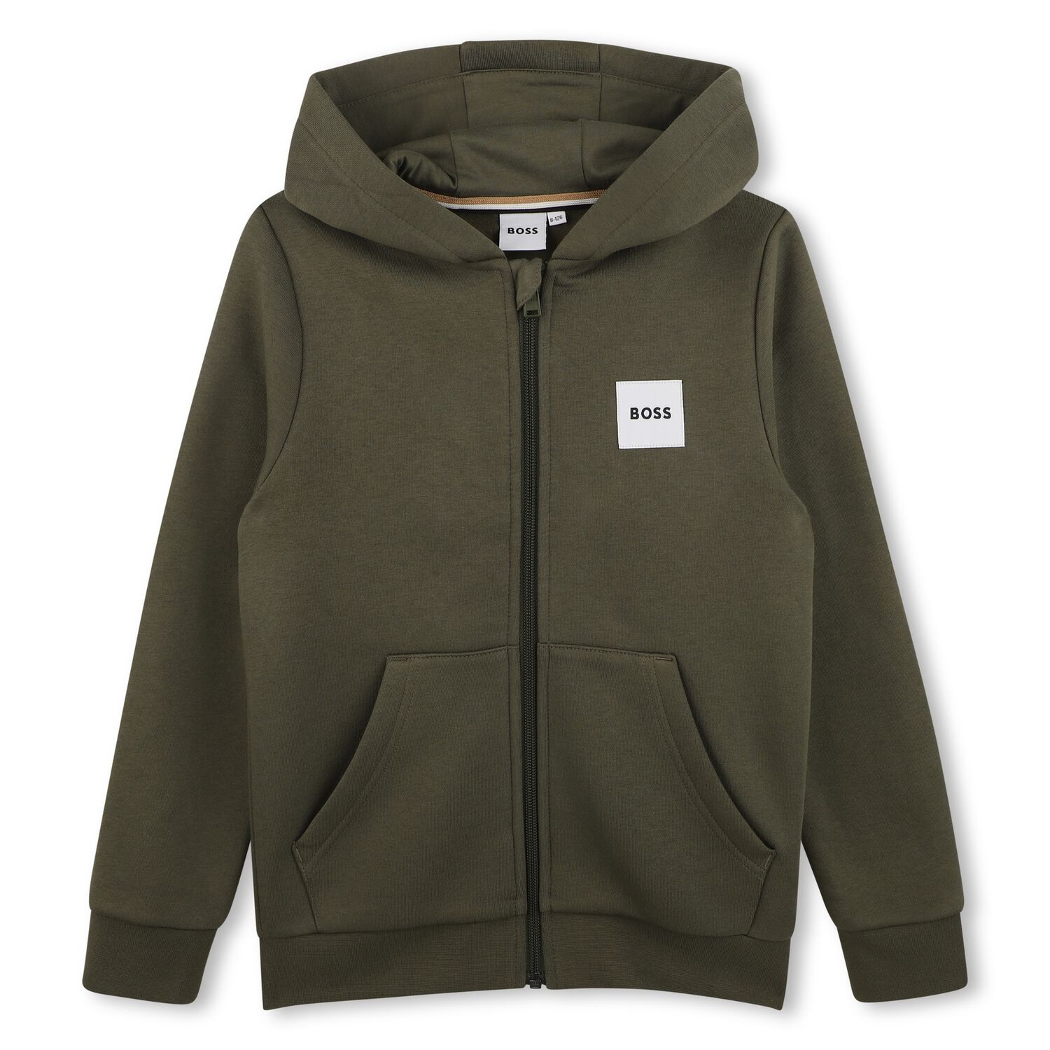 Boys Green Logo Hooded Zip Up Top, 1, hi-res