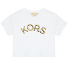 Girls White & Gold Logo T-Shirt, 2, hi-res