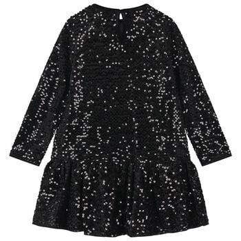Girls Black Embellished Sequin Dress
