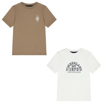 Boys White & Beige Logo T-Shirts ( 2-Pack )