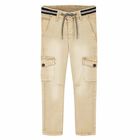 Boys Beige Cargo Trousers, 2, hi-res