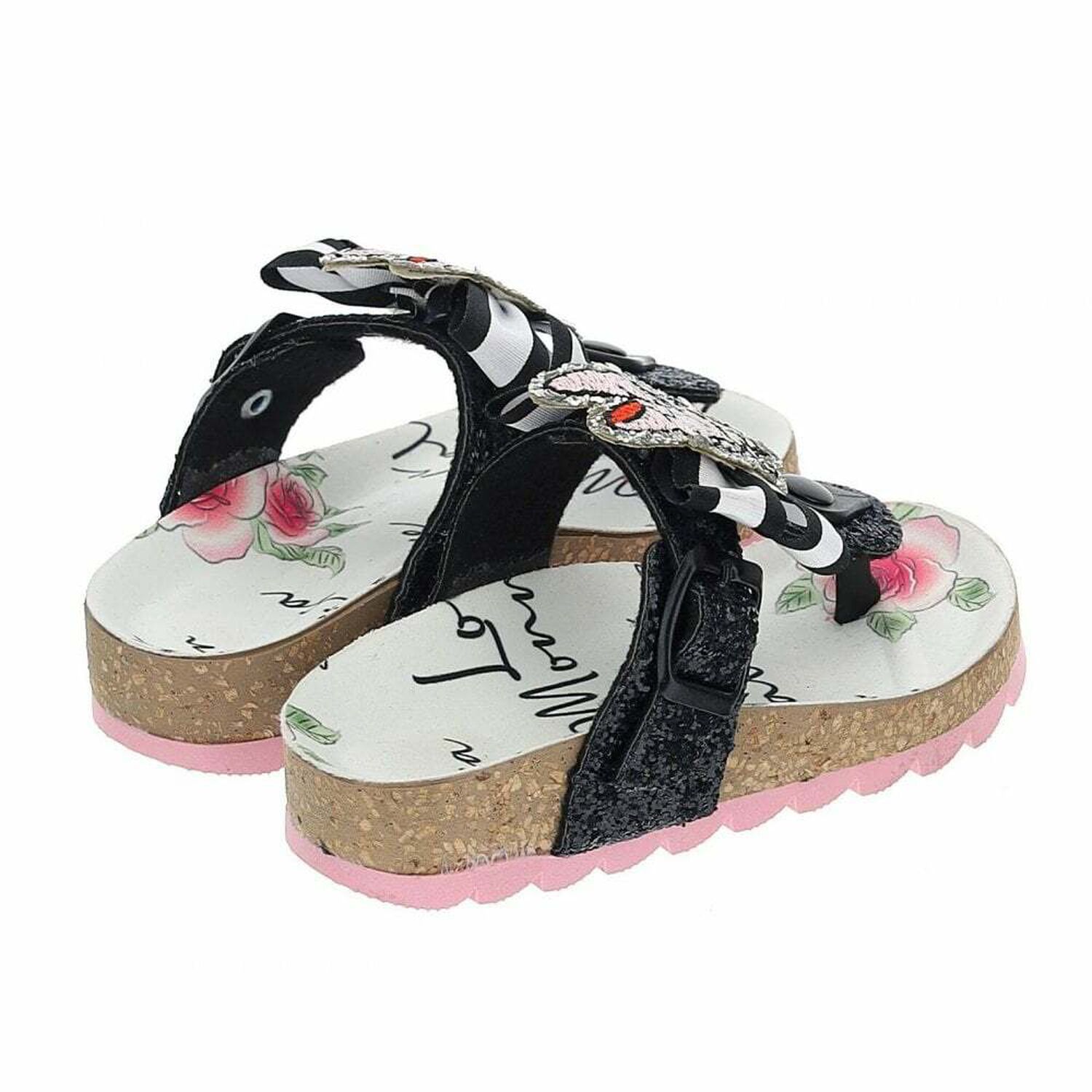 Girls White, Pink & Black Sandals, 1, hi-res