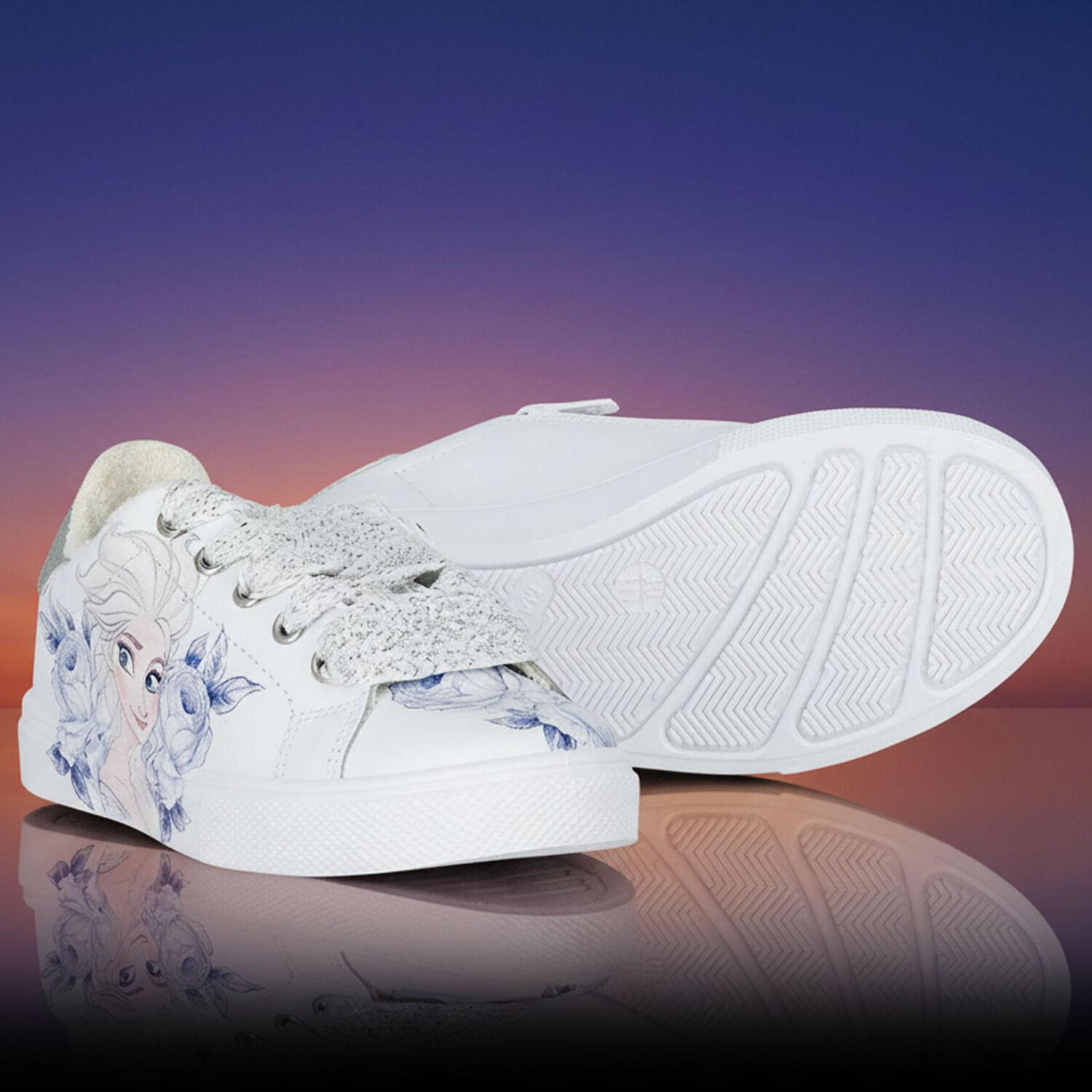 Girls White & Blue Disney Logo Trainers, 1, hi-res