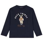 Boys Navy Blue Dog Long Sleeve Top, 1, hi-res
