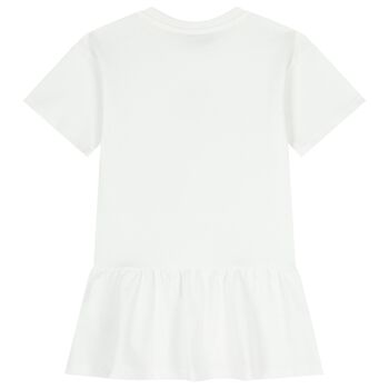 Girls White Teddy Bear Logo Dress