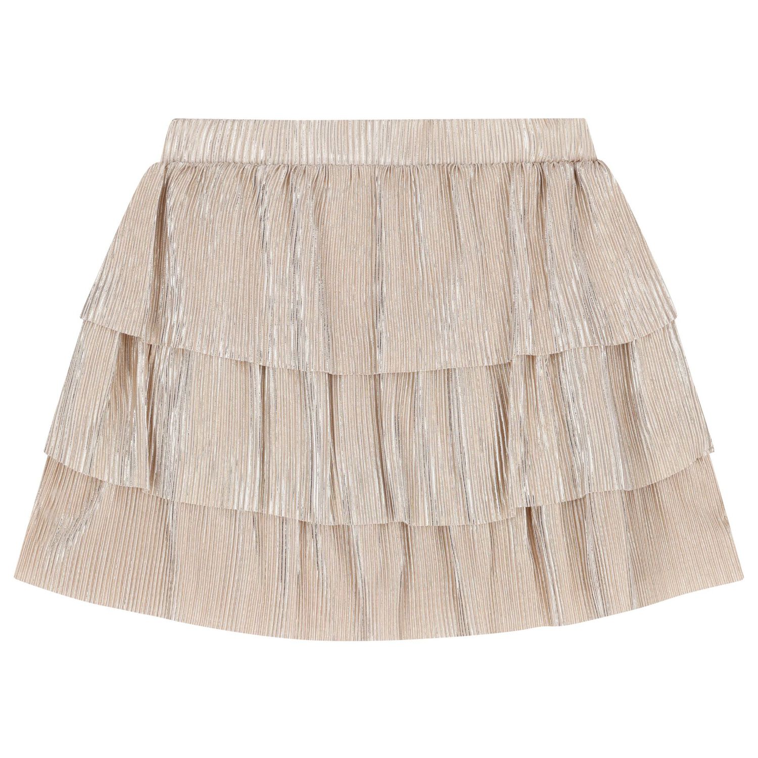 Girls Gold Plissé Skirt Set, 1, hi-res