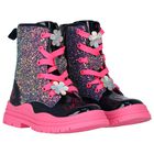 Girls Navy Blue & Pink Glitter Boots, 1, hi-res