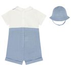 Baby Boys White & Blue Romper Set, 2, hi-res