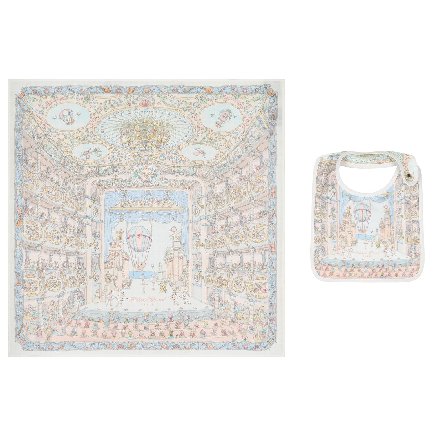 Ivory & Blue Ballet de Paris Baby Carr&eacute; Swaddle & Bib Gift Set, 1, hi-res