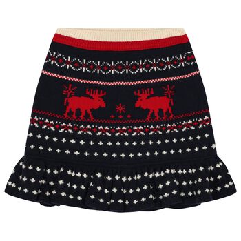 Girls Navy Blue Festive Knitted Skirt