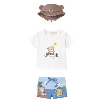 Baby Boys White, Blue & Brown Bear Swim Set