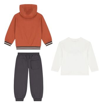 Boys Ivory, Orange & Grey Car Tracksuit ( 3 Piece )