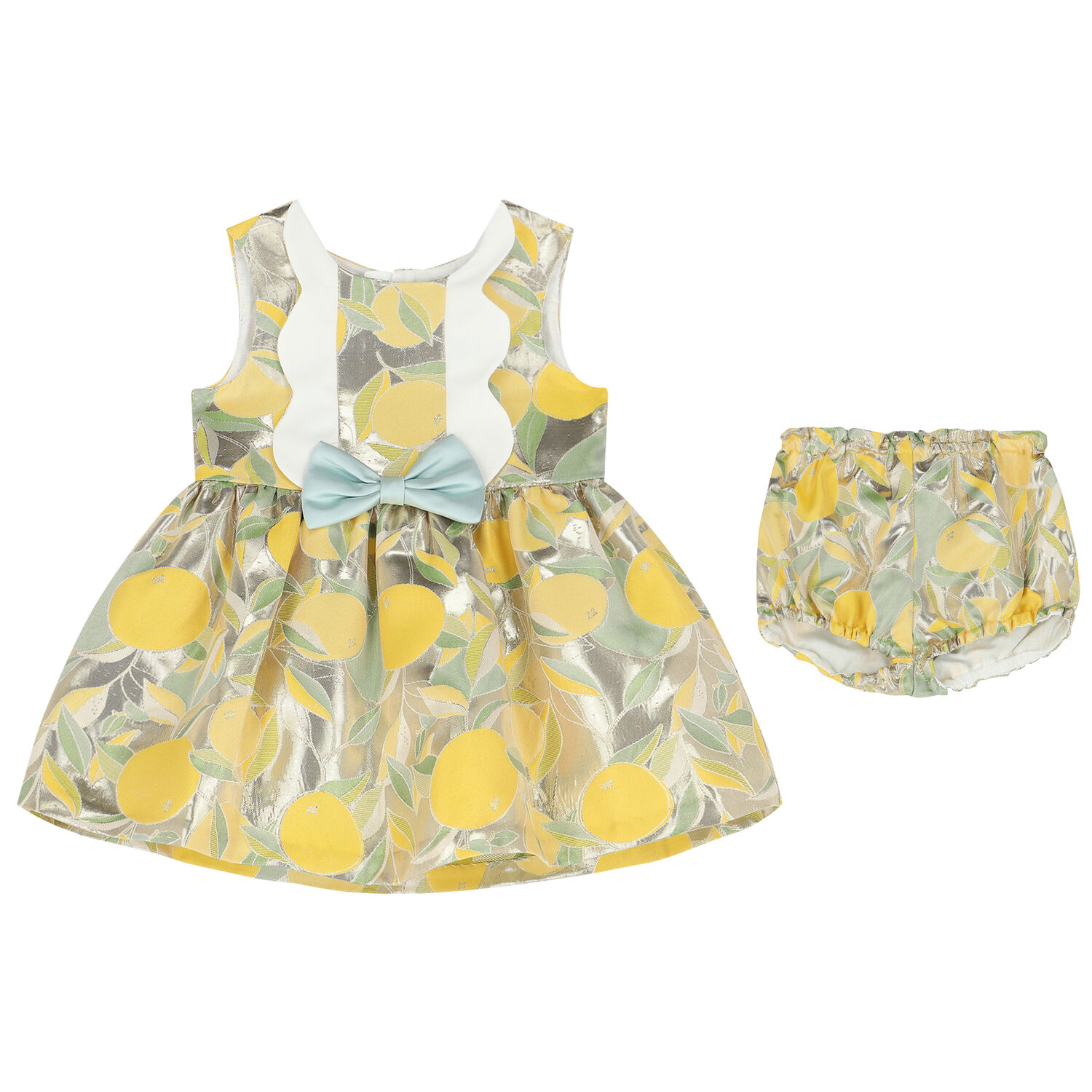Baby Girls Gold Lemon Jacquard Dress Set, 1, hi-res